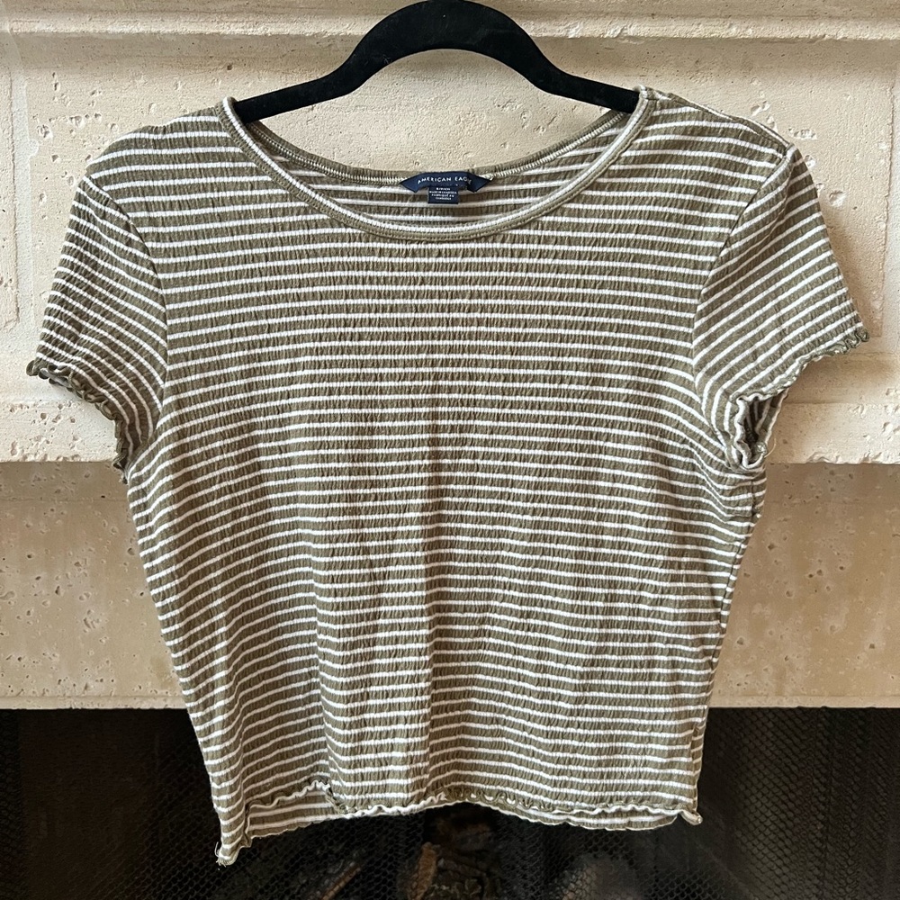 Green and white American Eagle top